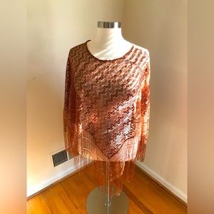 Plus size Copper-colored Crochet Poncho OS